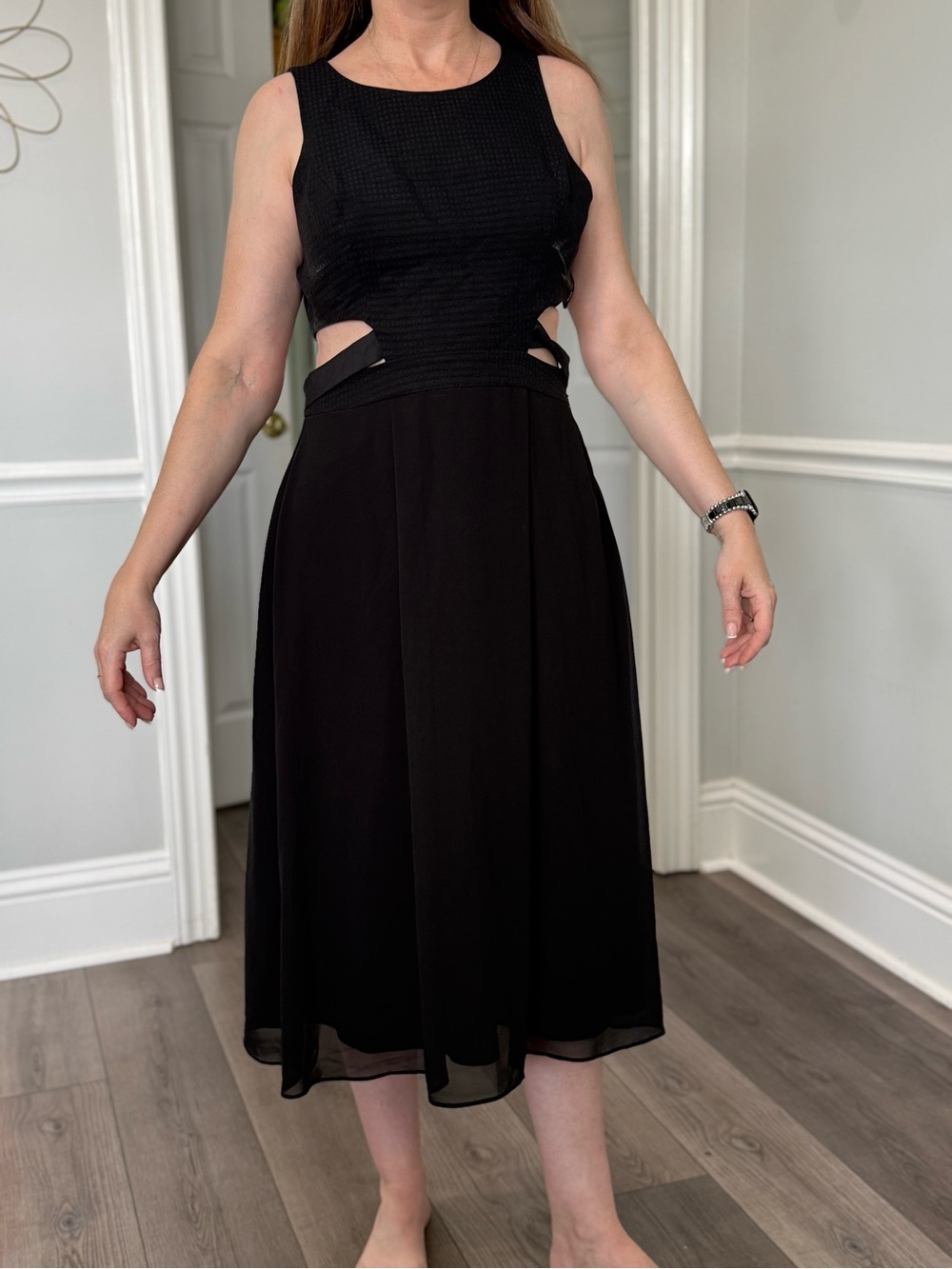 BCBG Black Sleeveless Midi Dress with Side Cutouts
